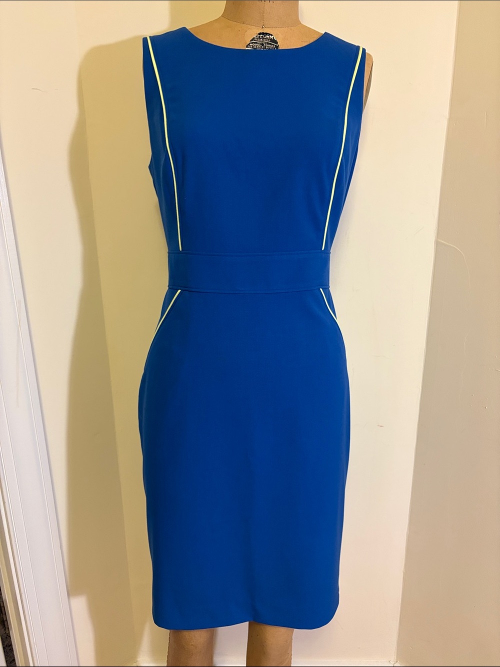 Sleeveless Royal Blue Sheath Dress with Contrast Piping